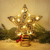 Juegoal 6.5-Inch Golden Metal Star Christmas Tree Topper with 20 LED Lights, Battery-Powered Illuminated Ornament for Holiday Decor