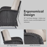 3-Piece Outdoor Patio Furniture Set with Two Swivel Rocker Chairs and Rattan Side Table, Wicker Glider Seating for Deck, Porch or Poolside, Brown and Blue