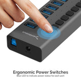 Sabrent HB-PU16 16-Port USB 3.0 Data Hub and Charger with Individual Switches, 90 Watts