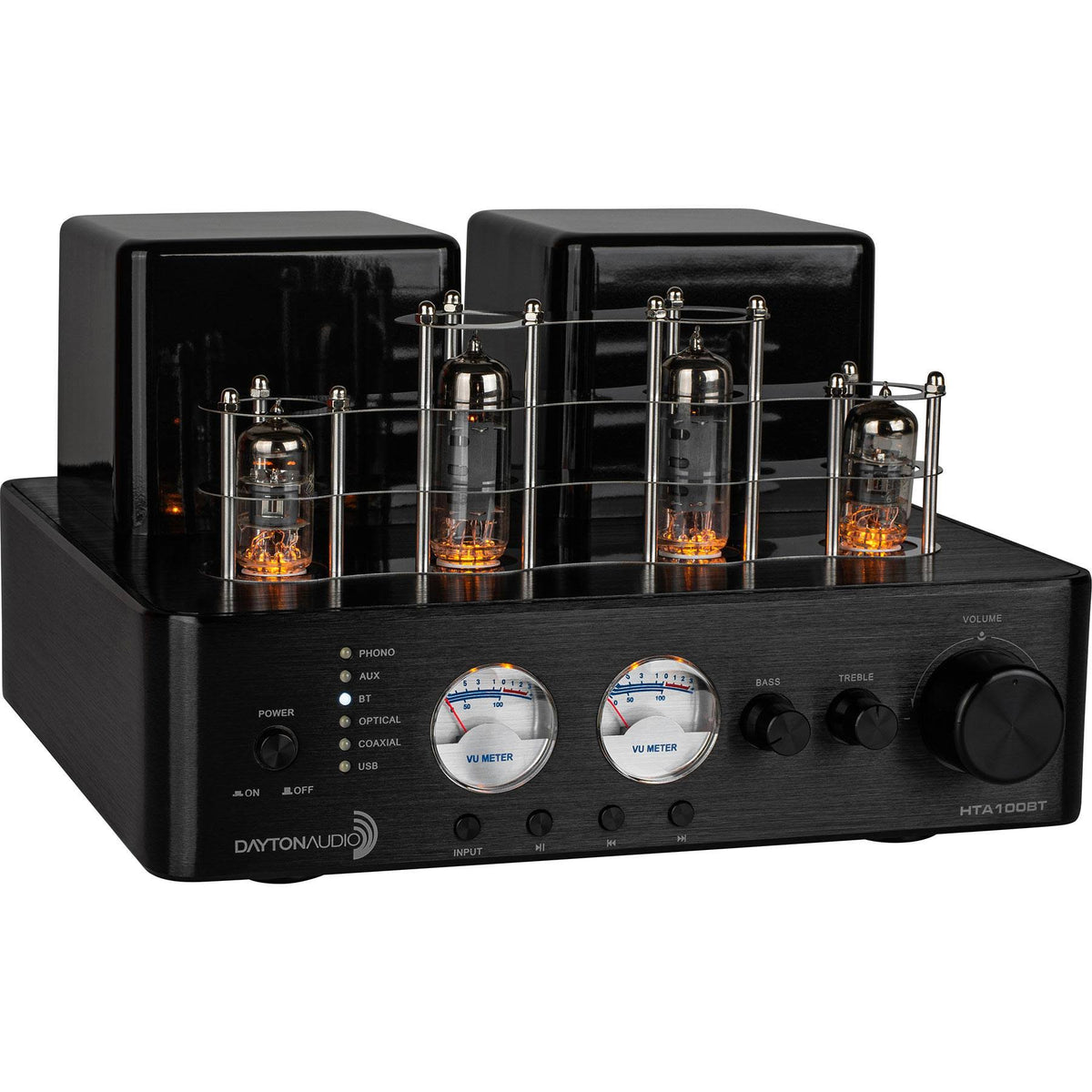 Dayton Audio HTA100BT 100W Hybrid Stereo Tube Amplifier with Bluetooth, USB, AUX, Phono, and Sub Out