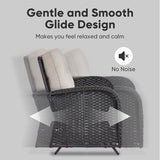 3-Piece Outdoor Patio Furniture Set with Two Swivel Rocker Chairs and Rattan Side Table, Wicker Glider Seating for Deck, Porch or Poolside, Brown and Blue