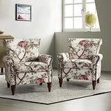 HULALA HOME Upholstered Wingback Accent Chair with Removable Cushion, Wood Legs and Nailhead Trim, Floral Living Room or Bedroom Armchair, Blue