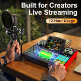 Podcast Microphone and Audio Mixer Bundle with 3.5mm Condenser Mic, Live Sound Card, Voice Changer and Denoise, Equipment for PC and Phone Streaming, Singing and Gaming