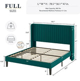 Allewie Queen Velvet Platform Bed with Vertical Channel-Tufted Wingback Headboard, Strong Wooden Slats, No Box Spring Required, Easy Assembly, Black