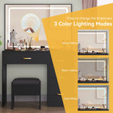 Dextrus Charcoal Black Makeup Vanity Table with Large Mirror and LED Lights for Bedroom Dressing Areas