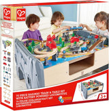 Hape E3766 70-Piece Railway Train Table Set with Battery-Powered Locomotive, Removable Playmat Surface and Storage for Kids 3 Years and Up