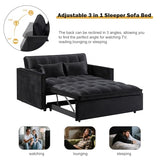 Convertible 3-in-1 Sleeper Sofa Bed with Pullout Bed and Side Pocket, Black Futon Loveseat for Living Room, Bedroom or Small Spaces