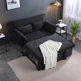 Convertible 3-in-1 Sleeper Sofa Bed with Pullout Bed and Side Pocket, Black Futon Loveseat for Living Room, Bedroom or Small Spaces