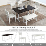 Natural Mid-Century Dining Set for 6 with Wood Table, 4 Upholstered Chairs, and 1 Bench for Kitchen or Dining Room