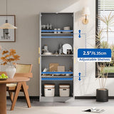 Cozy Castle 71′′ Tall Pantry Cabinet with Four Doors and Adjustable Shelves, Freestanding Wood Storage Cupboard for Kitchen, Dining Room, Living Room or Bathroom, Gray