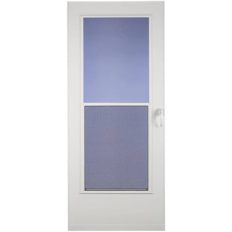 Larson 38005033274 Universal Reversible Storm Door, 32-in x 74-in White Mid-View Design with Wood Core