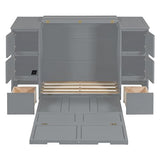 Twin Wall Bed with Wood Cabinet Frame, Charging Station, Outlet, USB Ports and Storage Drawers, Space-Saving Murphy Bed for Home Office or Studio, White