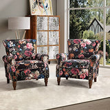 HULALA HOME Upholstered Wingback Accent Chair with Removable Cushion, Wood Legs and Nailhead Trim, Floral Living Room or Bedroom Armchair, Blue
